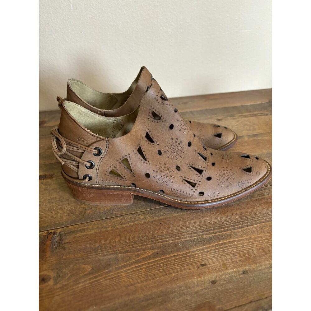 Musse & Cloud Coolise Women's Booties Brown 7 Laser Cut Embossed Leather - Picture 6 of 8